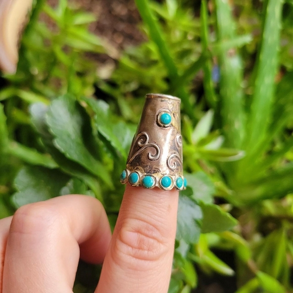 *RARE* Vintage Navajo Sleeping Beauty Turquoise Sterling Silver Thimble - Picture 5 of 8